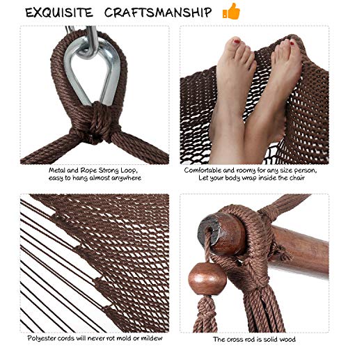 Caribbean Hammock Swing Chair With Spreader Bar, Large Hammock Chair, Hand Craft Rope Hanging Chair Outdoor, Indoor, Bedroom, 330 Lbs Weight Capacity, Dark Brown #TOP4