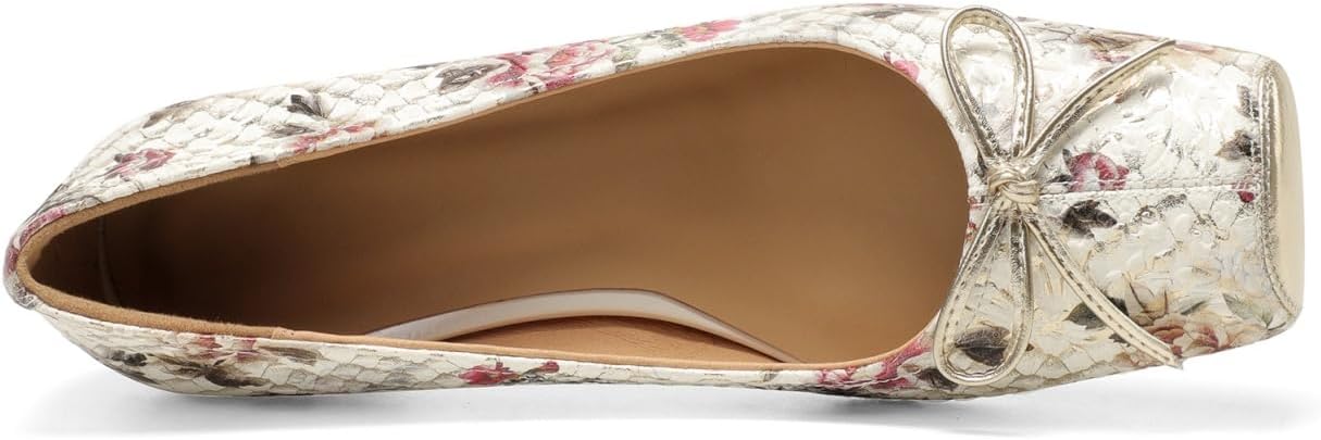 TinaCus Floral Genuine Leather Women's Square Toe Handmade Bowtie Low Heels Trendy Loafers Shoes