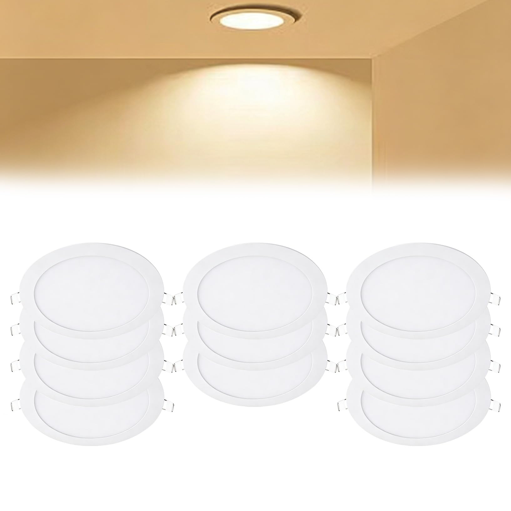 VOGHMOLD 18W Ultra Slim LED Downlight 9 inch, 3000K Recessed Ceiling Light, Cut Φ205-210mm, AC85-265V Flush Mount Spotlights Aluminum Round Panel Lights for Office Hallway, 11 Pack