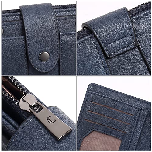 Image of CLUCI Small Wallet for Women Leather Bifold Multi Mini Card Holder Organizer Designer Ladies Zipper Coin with Removable ID Window, Blue, small, Bifold Wallet