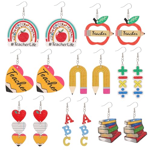 8 Pairs Earrings for Women Lightweight Wooden Holiday Drop Dangle Earrings Heart Cute Gifts Jewelry Pride Month 4th of July Independence Day