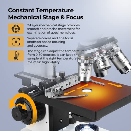 Image of [Constant Temp 24MP Smart Monitor] Vabiooth Lab Trinocular Compound Microscope 40X-2500X Mag with 7 inch Monitor Free Software-One Click Capturing Images & Video, Measuring Lengths, Adjustable Temp Stage