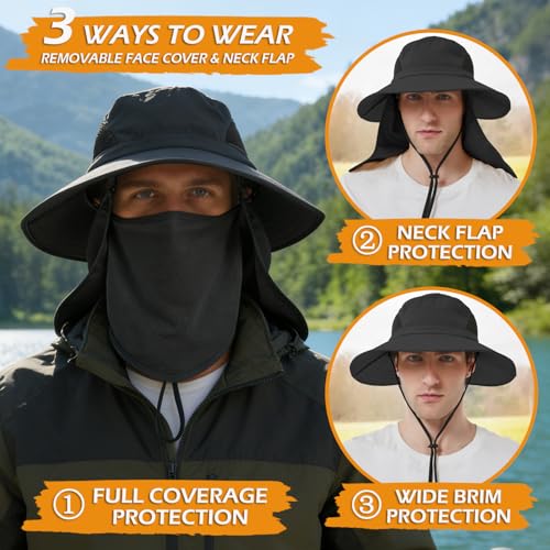 Image of Wide Brim Sun Bucket Hat, Waterproof Boonie Hat for Men & Women | UPF 50+ UV Protection, Adjustable Fit, Chin Strap & Sweatband, Foldable Durable for Fishing Hiking Garden Beach