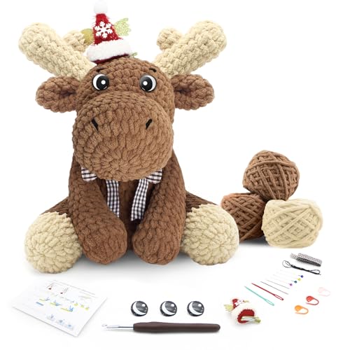 Image of CODGP Crochet Kit for Beginners, 11.8-Inch Elk Crochet Kit for Adults | Crochet Starter Kit Gift, Animal Amigurumi Kit, Durable Chenille Yarn, Full Supplies, Step-by-Step Videos, for Crochet Lovers