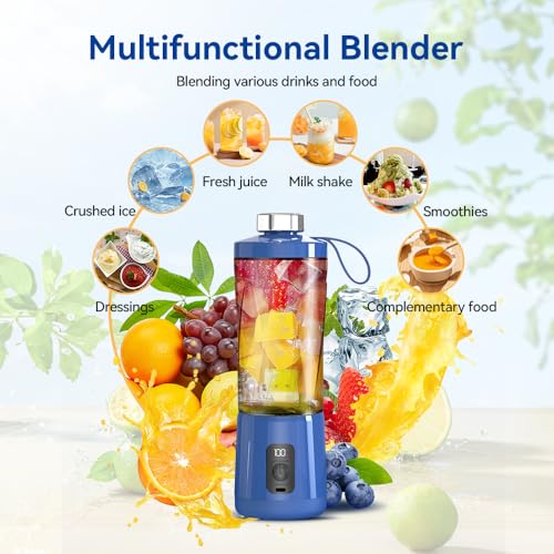 Image of Portable Blender Bottle | 600 ml Personal Smoothie Blender | USB Rechargeable Juicer Mixer | 6000mAh Battery | 230W Motor