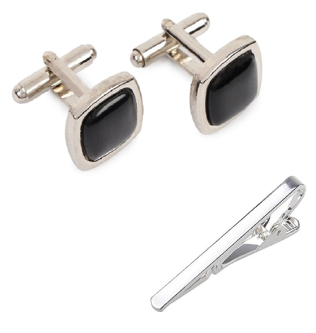 fashmade “where fashion is made” Stainless Steel Black Cufflink With Silver Tie Pin for Men – Durable, Perfect for Shirts – Includes Elegant Velvet Pouch-picture-24