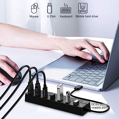 Image of Barebeauty USB 3 Hub, 0 7-Port with Individual Power Switches | High-Speed Data Transfer Multi USB Splitter for Laptop & PC | Portable USB Expander for Keyboard, Mouse, Pendrive & Accessories