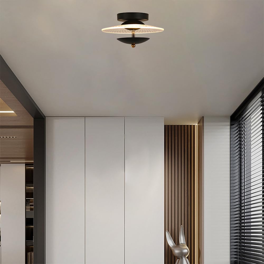Nowoczesne Oświetlenie Sufitowe Led W Stylu Nordyckim, Akrylowa Sufitowa, 6W Okrągła, Półpłaska Oprawa Sufitowa, Żyrandole Sufitowe Ze Szczotkowanego Metalu Do Przedpokoju/Ciemny/B