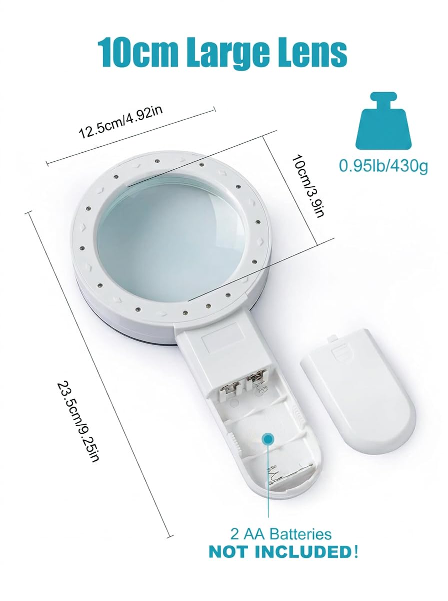 Große Lupe mit Licht - 30X Handlupe, 13 LED-Licht, beleuchtete Leselupe für Senioren, beleuchtete Lupe mit UV-Inspektion