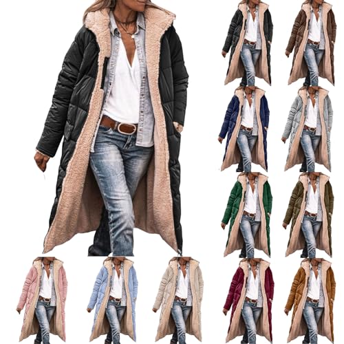 Women's Puffer Coats Sherpa Fleece Lined Long Jackets Long Sleeve Hooded Jacket Reversible Overcoats Zip Outerwears
