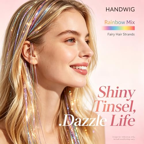 Handwig Rainbow Unicorn Hair Tinsel 12 Pcs 24 Inch Clip In Extensions