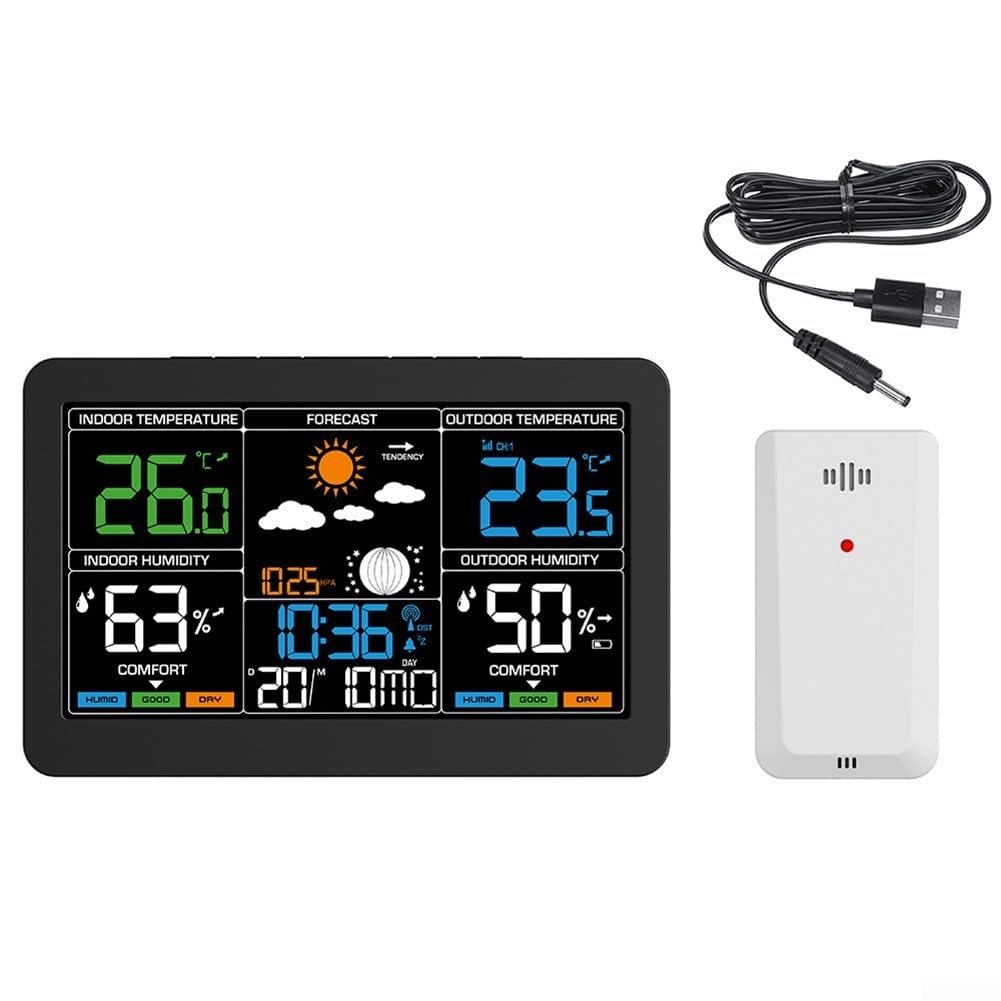 Stazione meteo digitale con display LCD da 7,6 pollici, termometro wireless per interni ed esterni con porta di ricarica USB, retroilluminazione a 3 livelli, previsioni meteo,