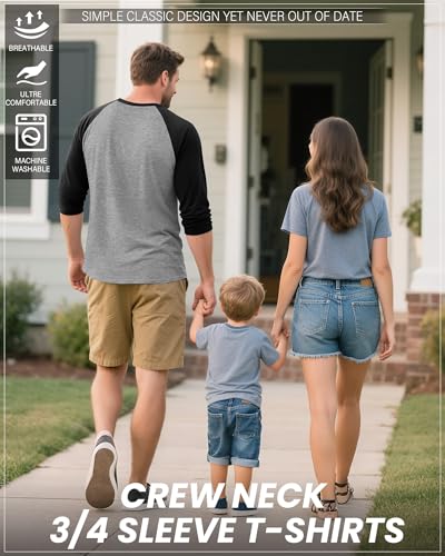 Huukeay 3 Pack Men's 3/4 Sleeve Shirts Cotton Crew Neck Baseball T Shirts Moisture Wicking Athletic Tops3