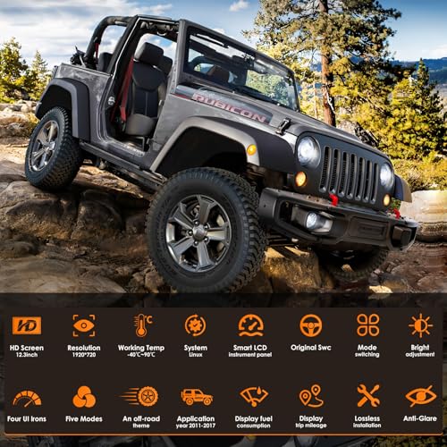 Image of 12.3 inchHD screen1920*720 Digital Instrument Cluster Display for Jeep Wrangler JK 2011-2017 Speedometer Upgrade Plug&Play Replacement OTA Upgrade