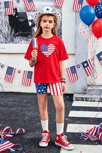 Image of Arshiner Girls Clothes Summer 2 Piece Outfits Drop Shoulder T-Shirts and Biker Shorts Kids Fashion Clothing Sets