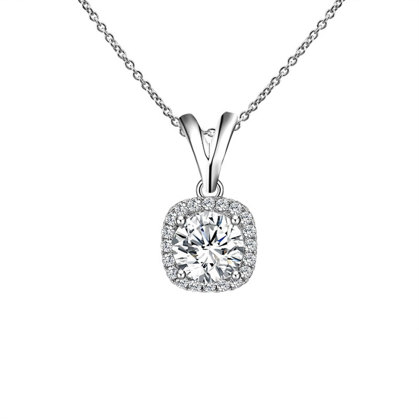 Halskette aus 9-karätigem/14-karätigem/18-karätigem Weißgold für Mädchen und Frauen, 1 Karat Moissanit-Anhänger, Edelstein-Anhänger, Schmuckkette, 45,7 cm