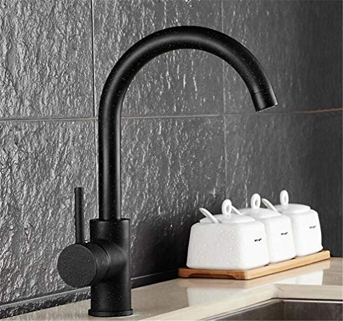 Grifo negro para fregadero de cocina giratorio con agua fría y caliente y aireador monomando