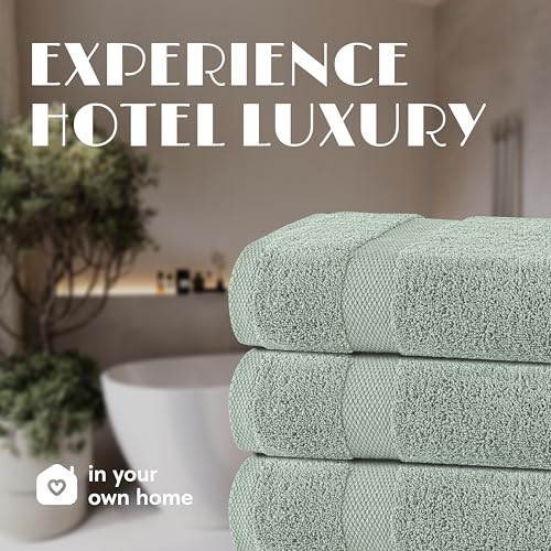 Image of White Classic Green Bath Towels 27x54 Inch, Cotton Towel Set for Bathroom, Hotel, Gym, Spa, Soft Extra Absorbent Quick Dry 4 Pack