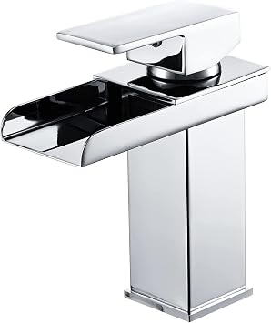 Waterfall Sink Mixer Tap - Bathroom Basin Taps with Square Single Lever - Chrome Faucet   Easy Installation Basin Taps Square Single Lever