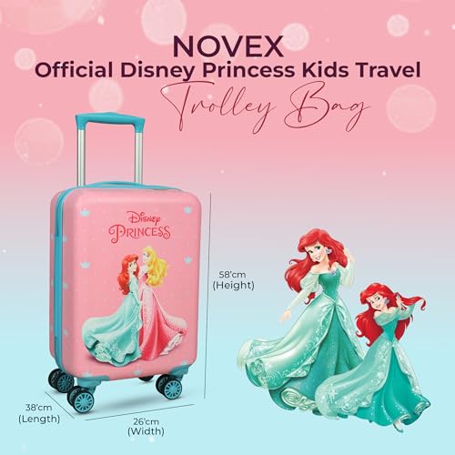 Image of NOVEX 22-Inch Disney Princess Trolley Suitcase for Girls Kids | Stylish Polycarbonate Luggage with 4 Spinner Wheels, 1 Main Compartment & Combination Lock | Perfect for Outing & Travel - Pink