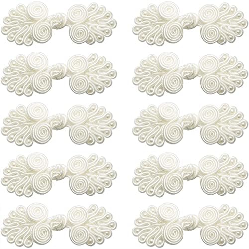 LUORNG 10PCS Chinese Closure Buttons, Chinese Knots Frog Buttons Closure Sewing Buttons Fasteners for DIY Sewing Sweater Cheongsam Cloak Coats Scarf Cardigan and Costumes Outfit Sewing, Ivory White