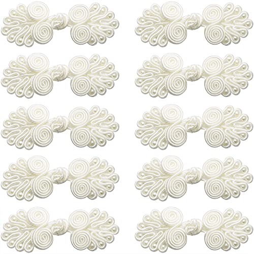Luorng 10Pcs Chinese Closure Buttons, Chinese Knots Frog Buttons Closure Sewing Buttons Fasteners For Diy Sewing Sweater Cheongsam Cloak Coats Scarf Cardigan And Costumes Outfit Sewing, Ivory White #TOP13