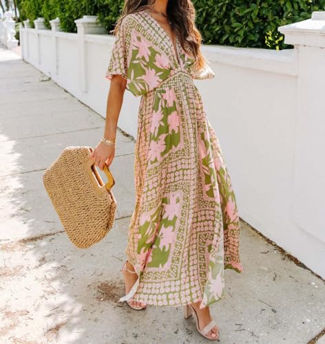 Image of Sister Amy Women's Boho Floral Print Square Neck Beach Party Flowy Ruffle Midi Dress