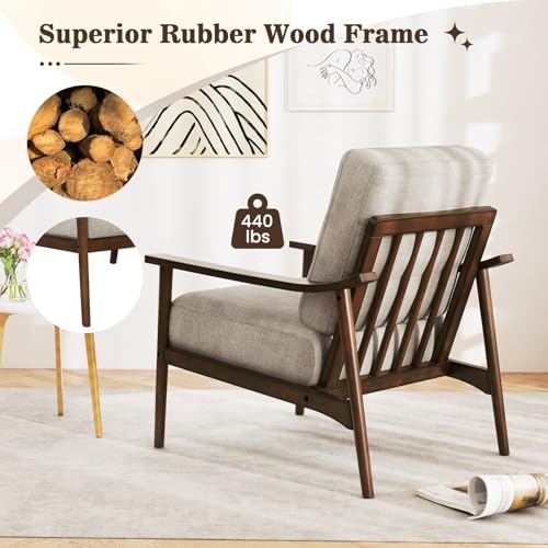 Sillón Moderno Tela Beige con Estructura Madera miniatura 4
