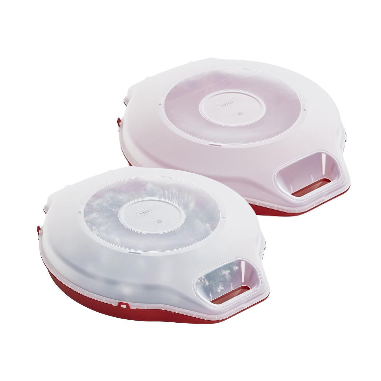 Kreher XL Weihnachtskranzbox Kranzbox Girlandenbox in Rot mit Transparenten Deckel. Ideal für Kränze mit bis zu einem Durchmesser von 55 cm! (2)