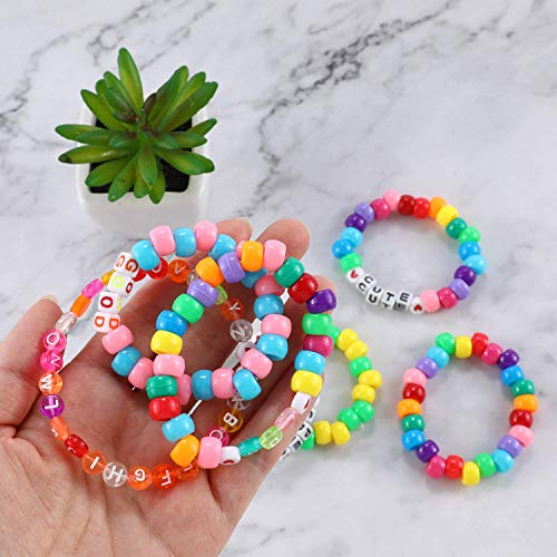 Image of 1720+pcs Pony Beads Kit 1830pcs 6 Style Letter Alphabet Beads Rainbow Plastic Pony Bead Bulk Multicolor Kandi Bead Elastic String DIY Crafts Jewelry Making Kit for Bracelets Necklaces