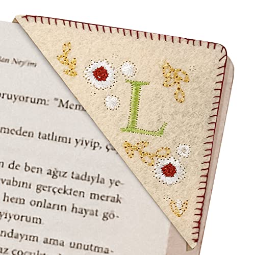 Zuihug Embroidered Corner Bookmark - DIY Custom Bookmarks with 26 Letters Felt Triangle Design - Embroidered and Handcrafted for Your Reading Pleasure (Spring, L)