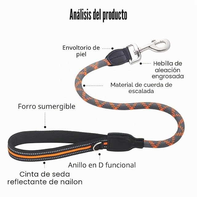 Foto 2 de 8 de Correa corta para perro, cuerda de nailon reflejada, correa de tráfico para mascotas