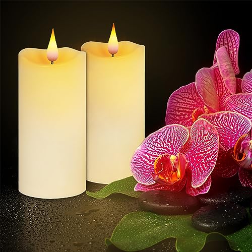 Image of Aignis Indoor Flameless LED Candles Battery Operated with Remote Timer and Unique Double-Color Flame for Home /Wedding /Holiday Decor, Set of 2(D 2.95 inch x H 6 inch)