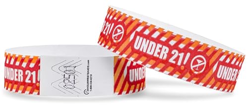 100 Pack Tyvek Wristbands for Ticket Event Concert, Carnival, Waterparks, Party Bracelets for Events (Under 21)