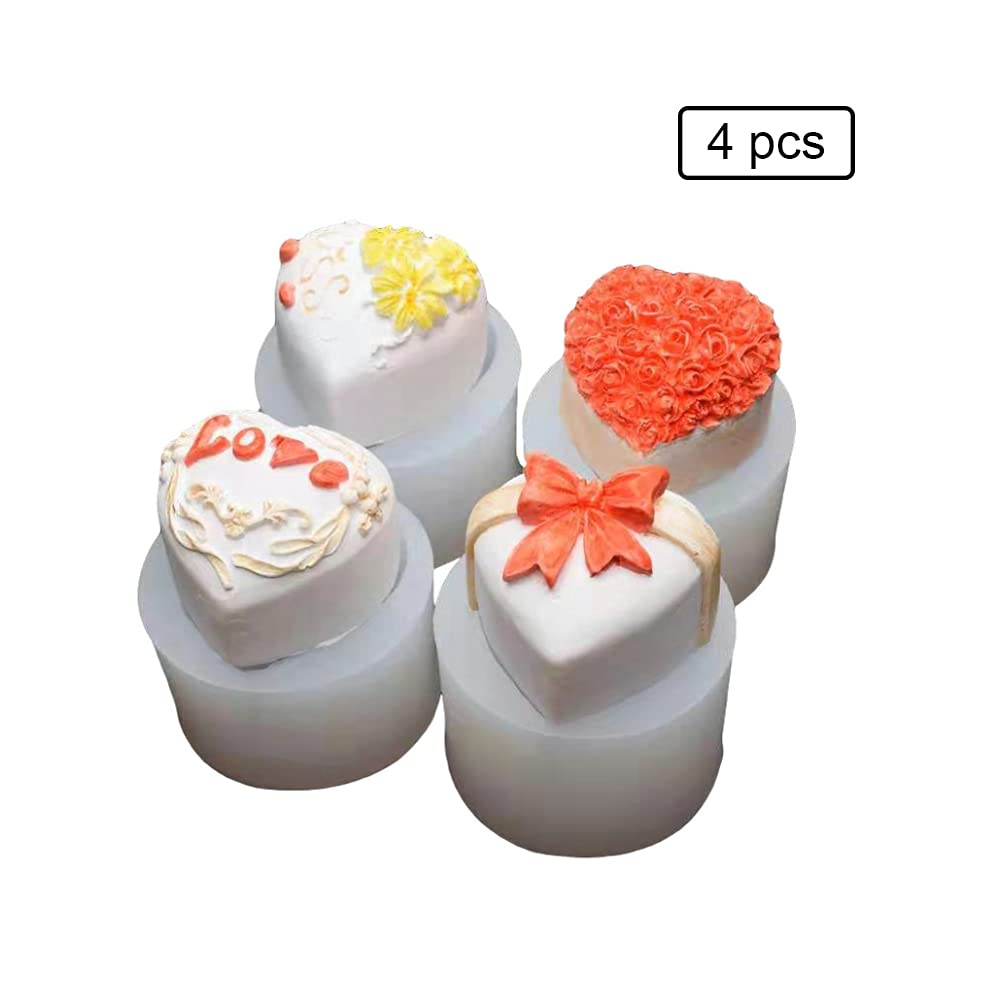 Moules Silicone Savon 4 Pièces En Forme De Coeur, Fleur Et Ruban - Kit Fabrication Savon Et Bougies