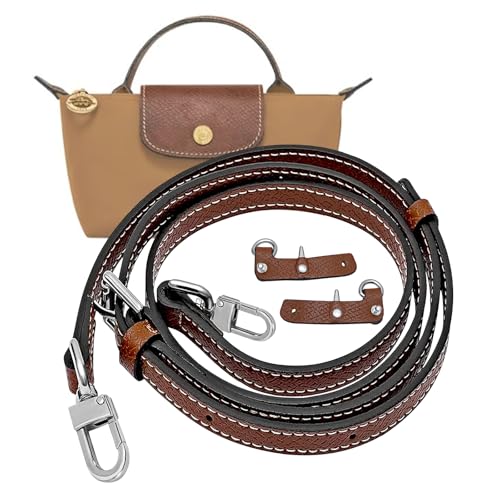 LOUKAYCCI Mini bolsas de couro alça de ombro para Longchamp Mini Bag Nude TAUPE kit de alça (conhaque prata)