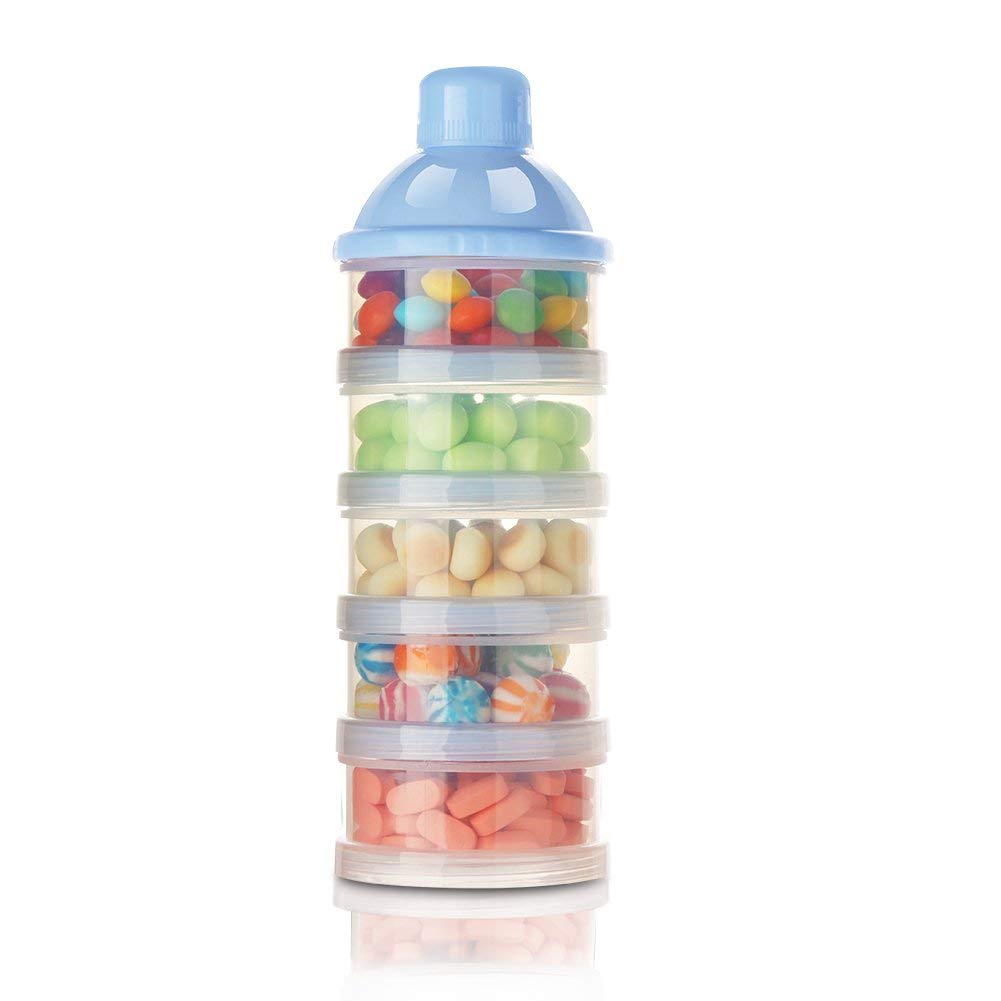 HUDUX 1PCS Baby Milk Powder Formula Dispenser On The Go, 5 Compartments Stackable Formula Container for Travel, Baby Milk Powder Kids Snack Container, BPA Free, Portable Storage Box-image-31