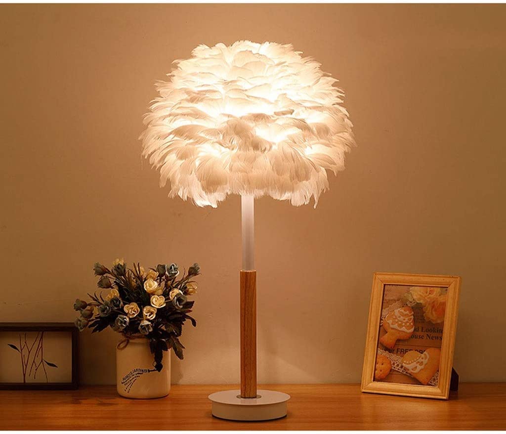 Comodino Comodino Paralume in Piuma Lampada da scrivania in Ferro Battuto in Legno Creativo Nordico Camera da Letto Soggiorno Lampade Lampada da Tavolo per