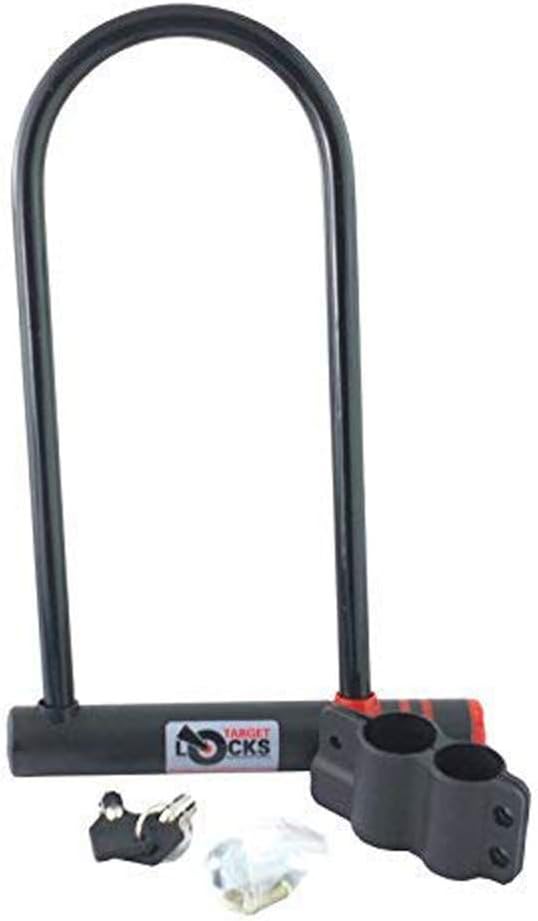 Target Locks® Heavy Duty High Security D Shackle Bike Lock | Suitable for Regular & Large Bike Frames - High Grade Heavy Duty Metal Construction with Brackets Included! - 2 Keys