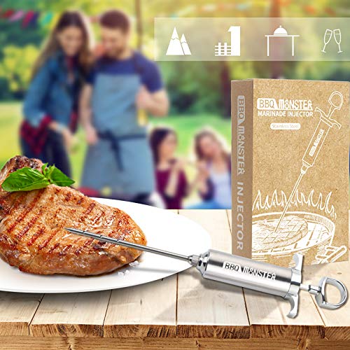 BBQ Monster Meat Injector Syringe Kit with 4 Professional Marinade Injector Needles for BBQ Grill Smoker, Turkey and Brisket; 2-oz Large Capacity, Including Paper User Manual, Recipe E-Book (PDF) - Thumbnail 4