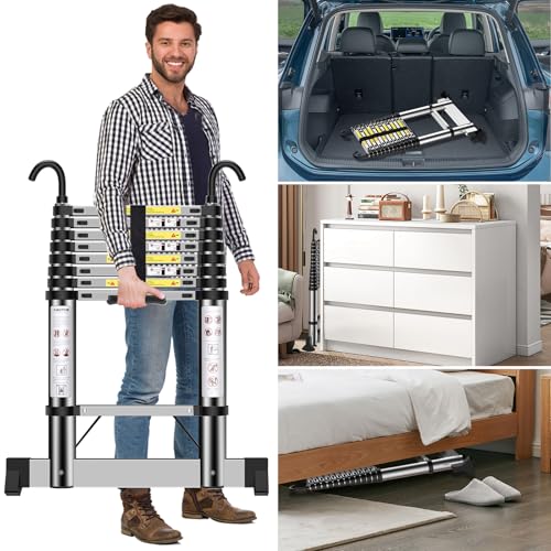 Telescopic Ladder 4.7m, Extendable Ladder Stainless Steel with Hooks, Height Adjustment, Convenient and Fast to Use 7 Telescopic Ladder 4.7m, Extendable Ladder Stainless Steel with Hooks, Height Adjustment, Convenient and Fast to Use - Image 7