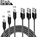 USB Type C Cable, Tourist USB C to USB Braided Nylon (3ft 6ft 10ft) Cord Fast Charger with Reversible Connector for LG G5 V20,Nexus 6P 5X,MacBook 12