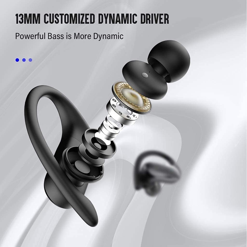Cuffie wireless Bluetooth 5.0 True Wireless Sport Auricolari in-ear impermeabili Auricolari Touch Control Deep Bass Cuffie con ganci per le orecchie per allenamento in palestra