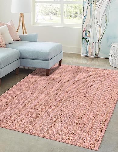 Image of Unique Loom Braided Jute Collection Area Rug - Dhaka (3' 3 inch x 5' 1 inch Rectangle, Light Pink)
