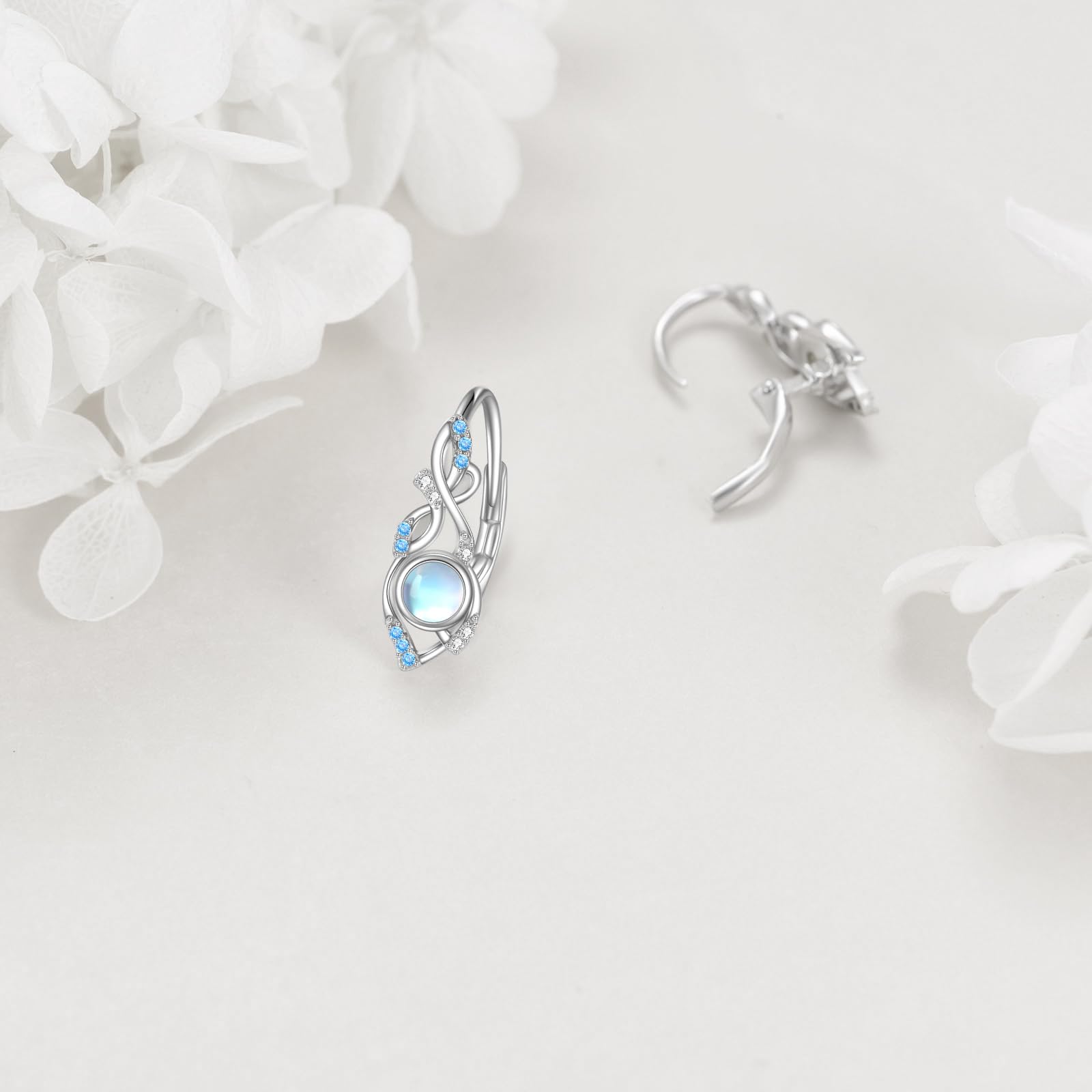 Pendientes de Flores para Mujer en Plata de Ley con Piedra Lunar/Chakra Pendientes de Alambre Regalo para Niñas