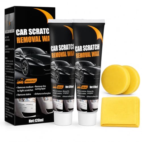 2pcs Car Scratch Repair Wax, 2026 New Upgrade Car Scratch Remover Wax with Sponge and Wipe, Professional Scratch Remover for Vehicles (Black-2pcs)