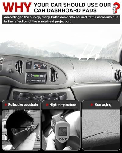 Image of Autorder Dashboard Cover Mat for Ford E150 E250 E350 1997-2008 /E450 2003-2008 Econoline Accessories Dash Cover Flannel Dash Mat Sunshade Glare UV Rays Protector