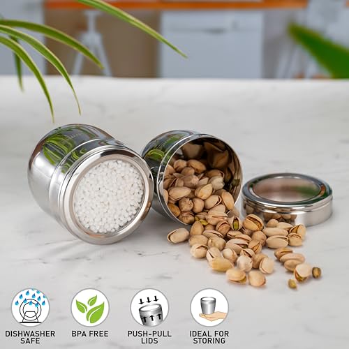 Image of Sumeet Stainless Steel Conical Shape Canisters /Dabba /Storage Containers for Kitchen with See Through Lid, Set of 2 Pcs, (400ml-8.5cm Dia-1Pc & 500ml-9cm Dia-1Pc), Silver