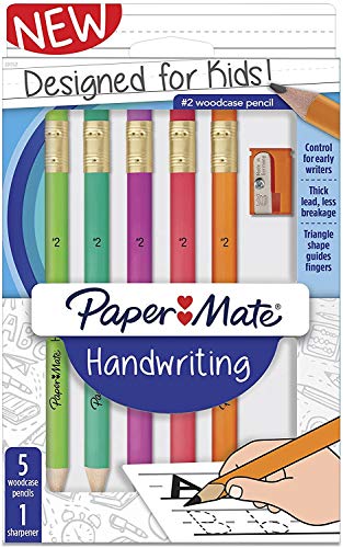 Paper Mate Handwriting Triangular Wood case Pencil Set with Sharpener, HB #2, Fun Barrel Colors, 6 Count (2017521), 4 Pack