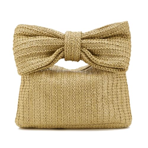 Women Straw Clutch Purses Bow Purse Summer Beach Bags Stylish Handmade Woven Handbags for Party Wedding Vacation